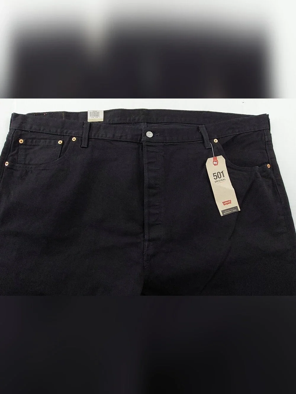 Levis Button Fly 501 Jeans Mens Size 50x34 Black Denim Stretch NWT $69.50
